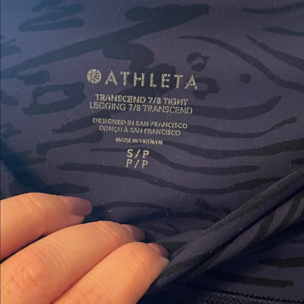 Athleta Small Transcend 7/8‎ Tight Black & Navy Zebra Print Leggings
